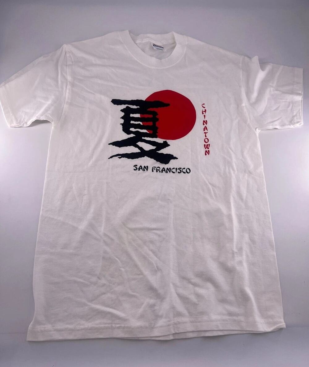 Vintage Hanes Heavyweight Chinatown San Francisco Tshirt Mens Medium White Black